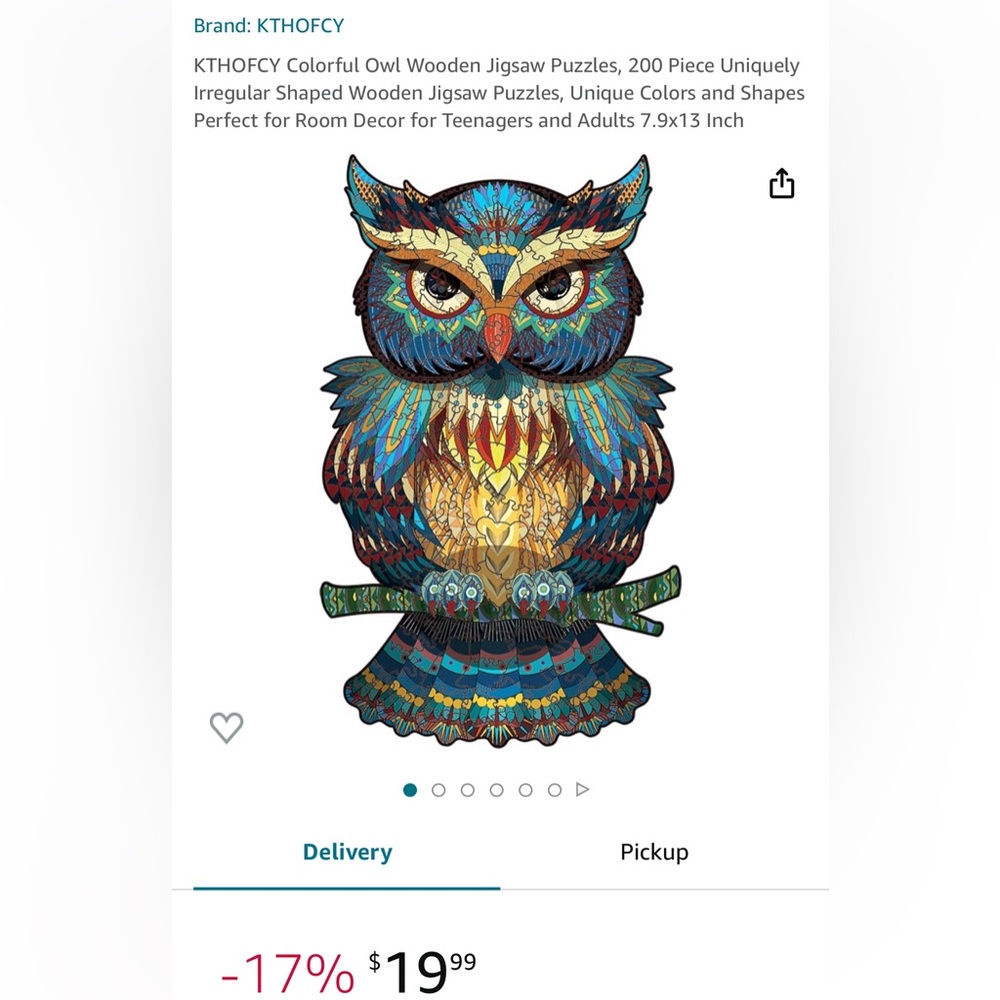 Colorful 200 piece Owl Wooden Jigsaw Puzzle. Opened but all pieces are in box